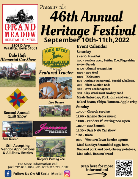 Grand Meadow Heritage Center Presents the 46th Heritage Days Festival